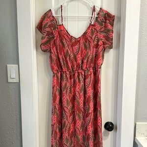 C Vibrant Red and Green Maxi Dress